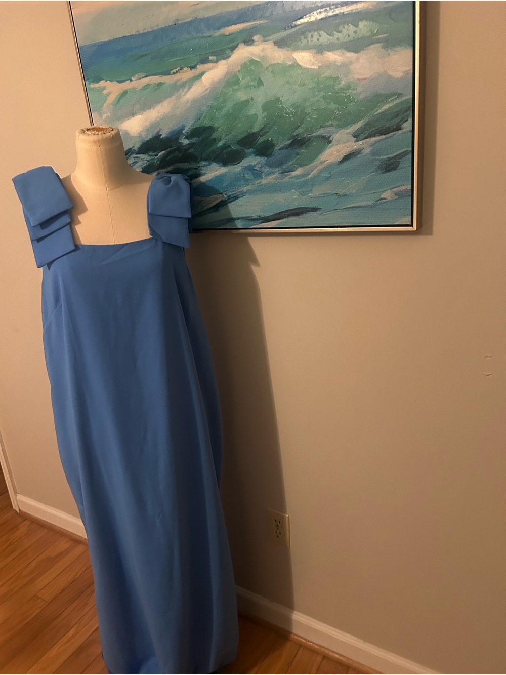 Lilly Pulitzer Bernice Maxi Dress Sun-washed Blue Statement Shoulder Ties- NWT